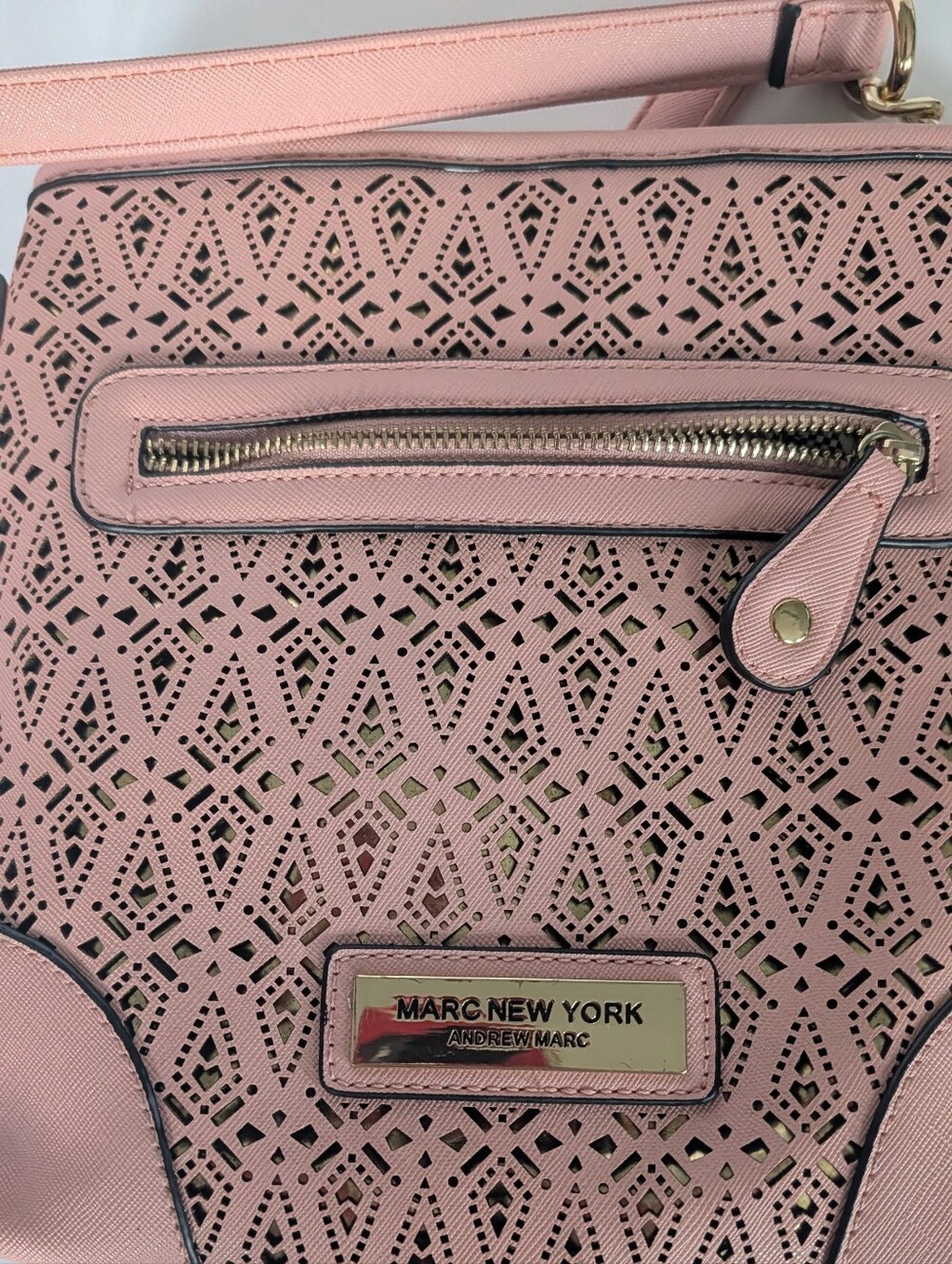 Marc New York Pale Pink Laser-Cut Shoulder Bag with Gold Hardware